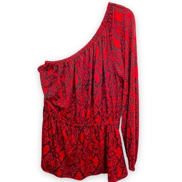 Michael Kors NWT One Shoulder Python Print Top Red and Black Medium - Picture 2 of 13